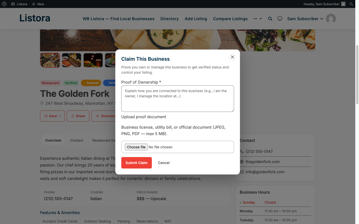 Business Claims - screenshot from the modernized 1.0.5 site