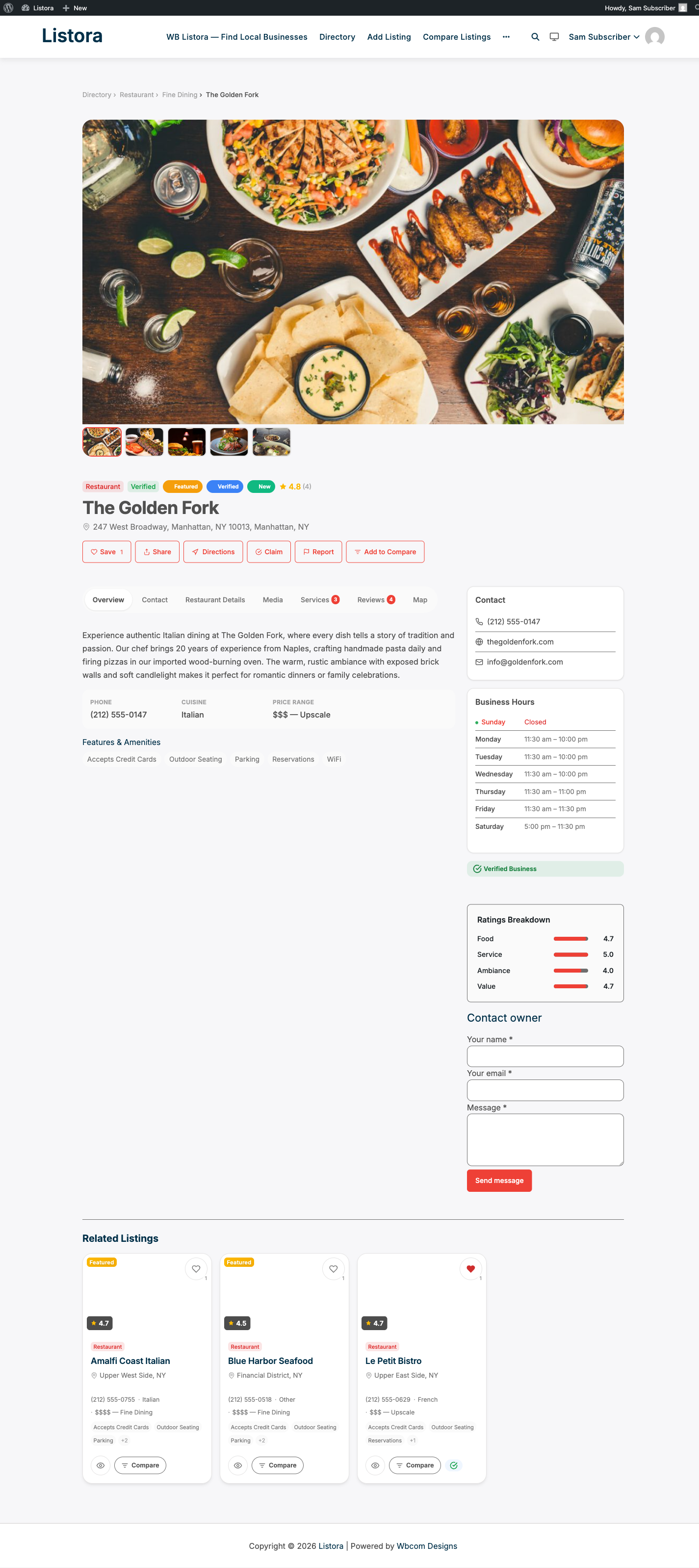 Contact Form - Free Contact owner form on listing detail, with name + email + message fields