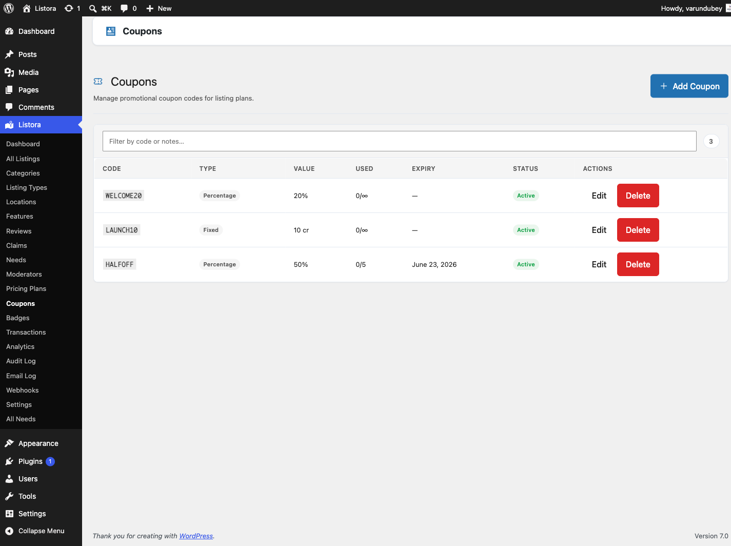 Coupons - screenshot from the modernized 1.0.5 site