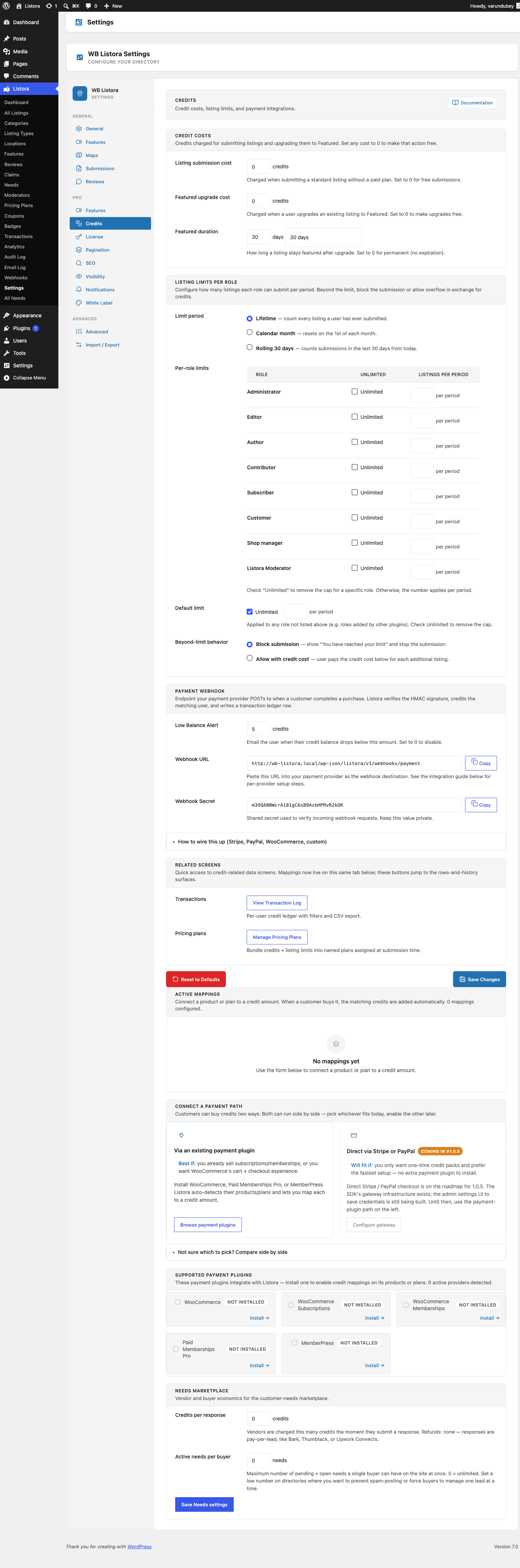 Credits And Plans - screenshot from the modernized 1.0.5 site