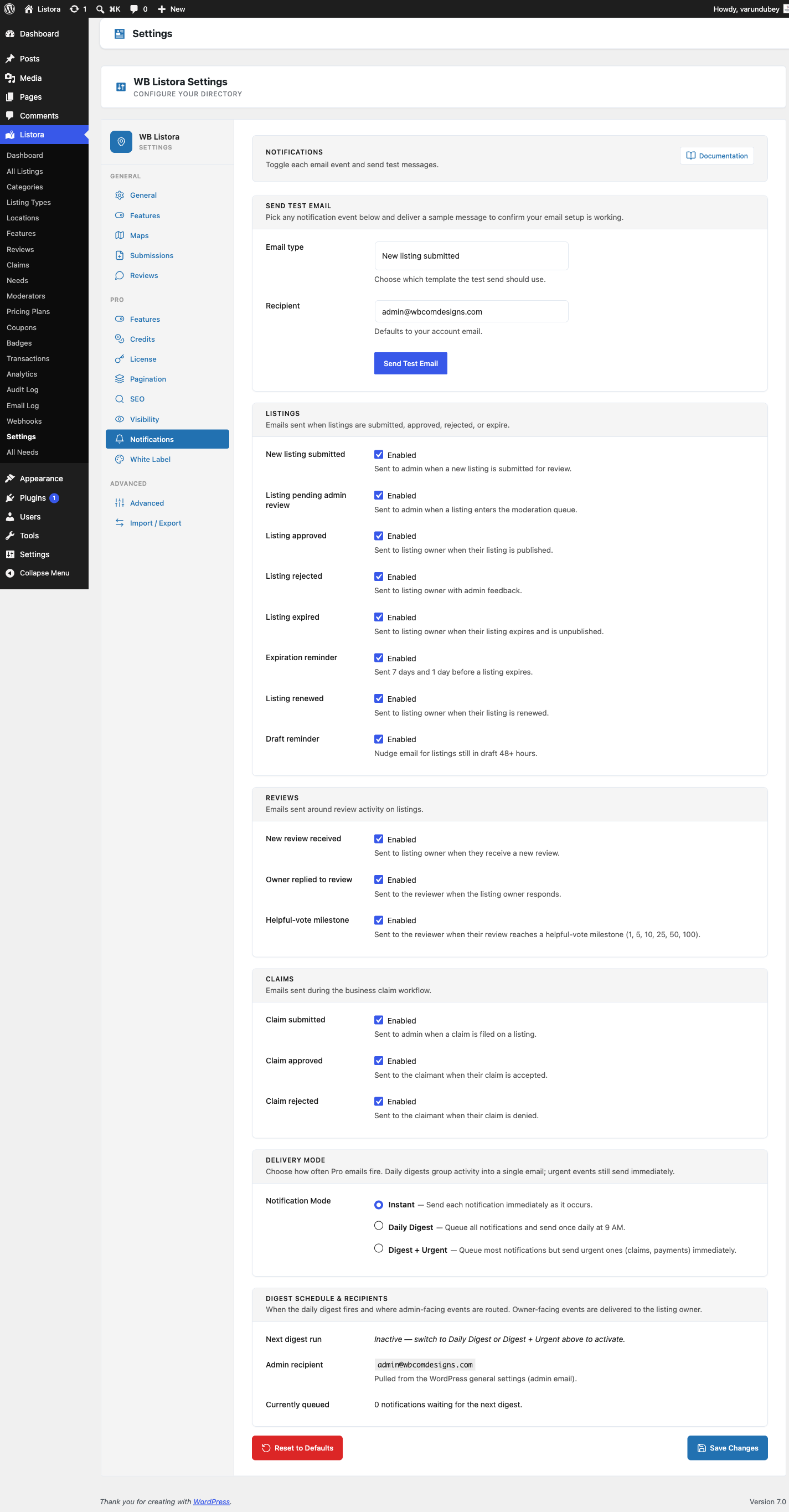 Digest Notifications - screenshot from the modernized 1.0.5 site