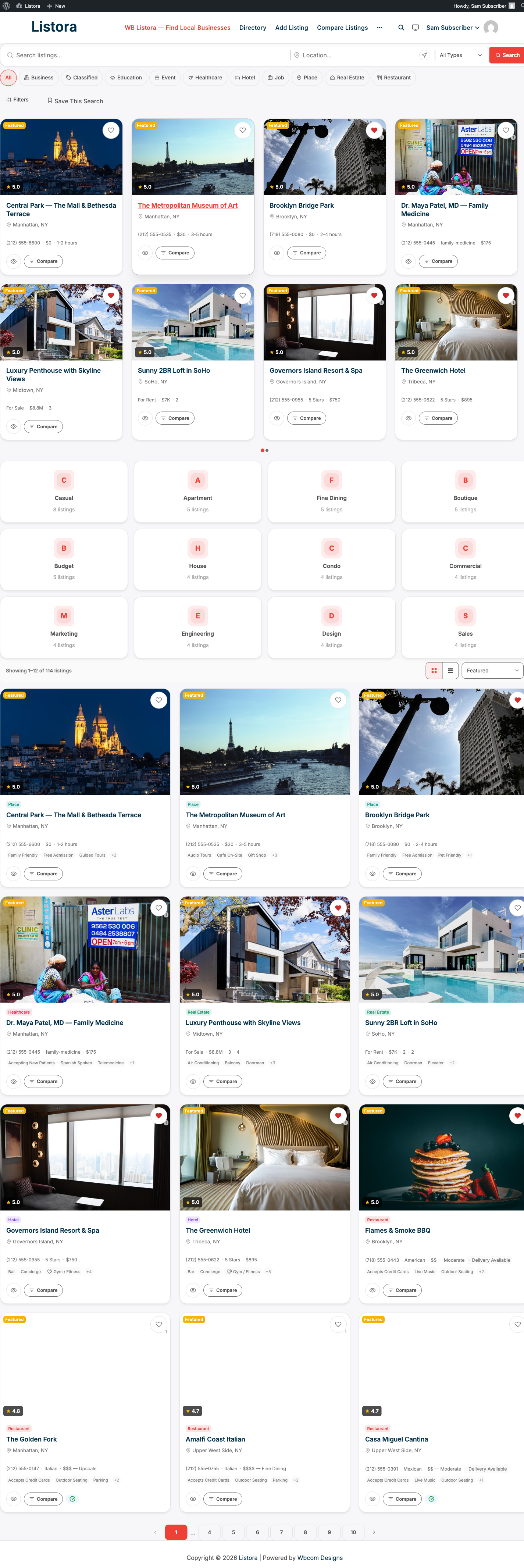 Listora - directory site homepage on the modernized 1.0.5 UI