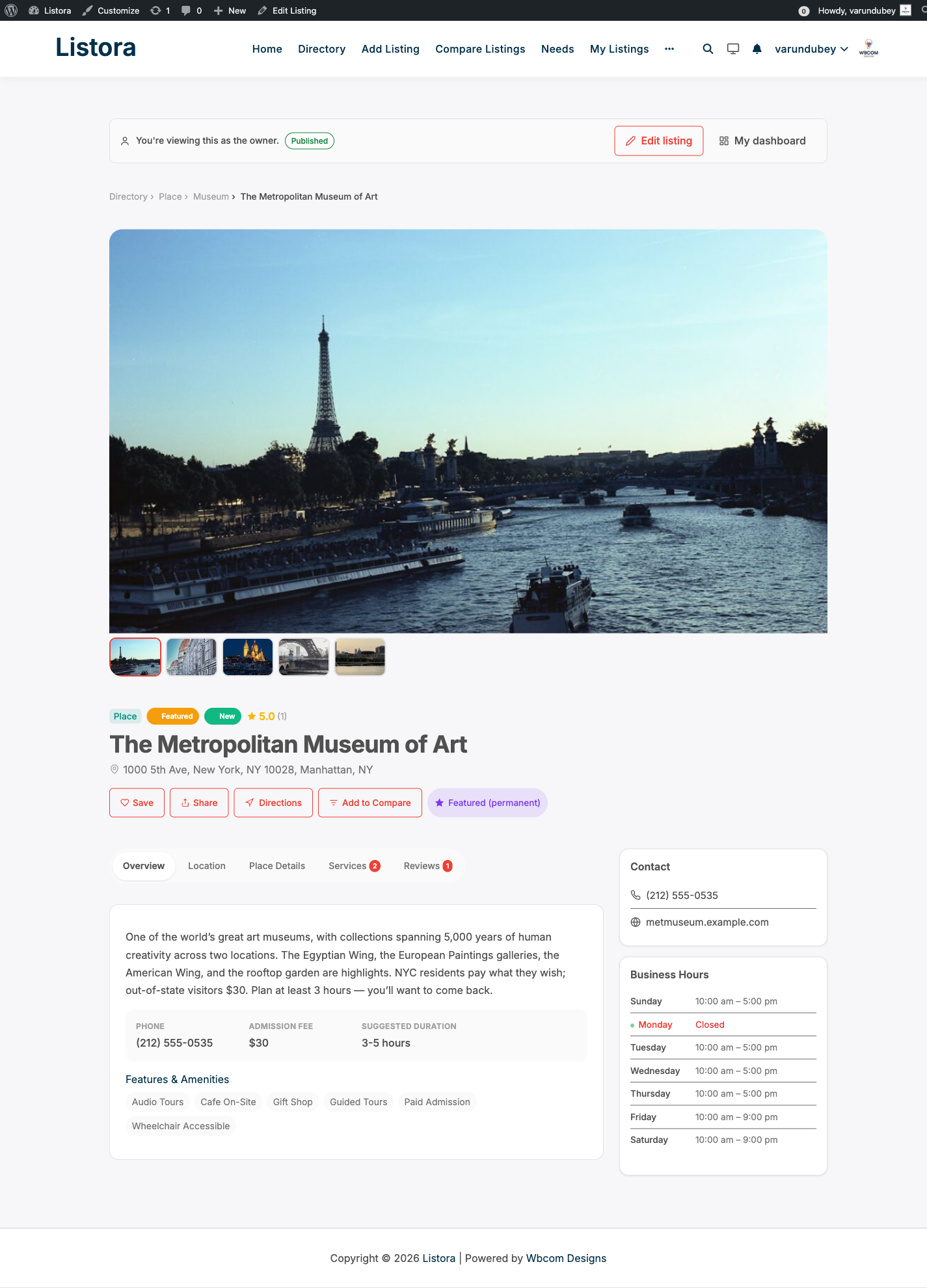 Single listing detail page with merged Location + Map tab and uniform tab cards