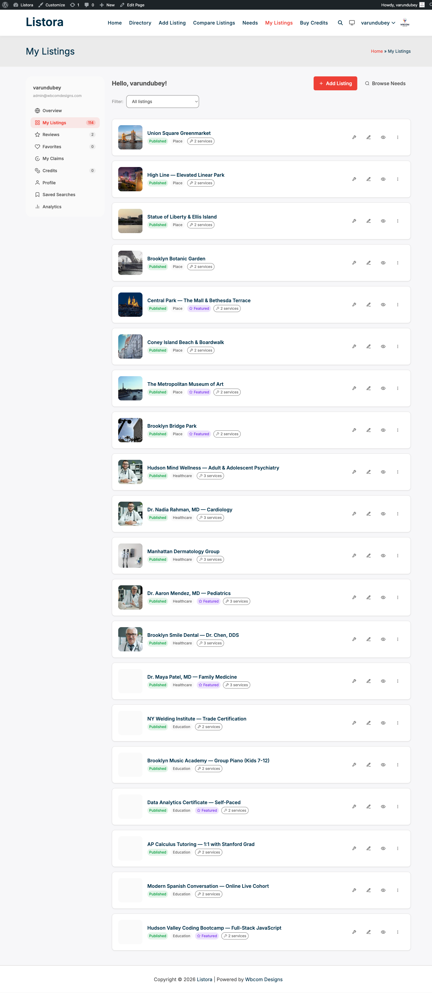 Listing Lifecycle - My Listings dashboard showing per-row action buttons