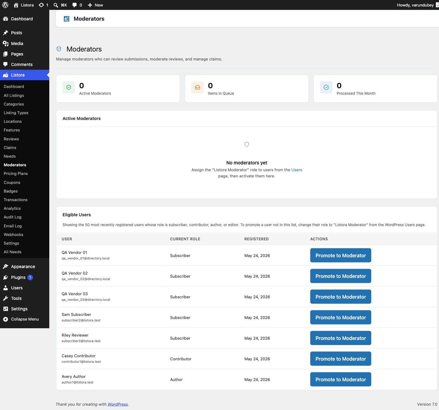 Moderators - screenshot from the modernized 1.0.5 site