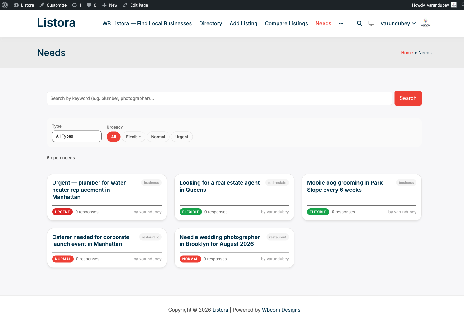 Needs Marketplace - screenshot from the modernized 1.0.5 site