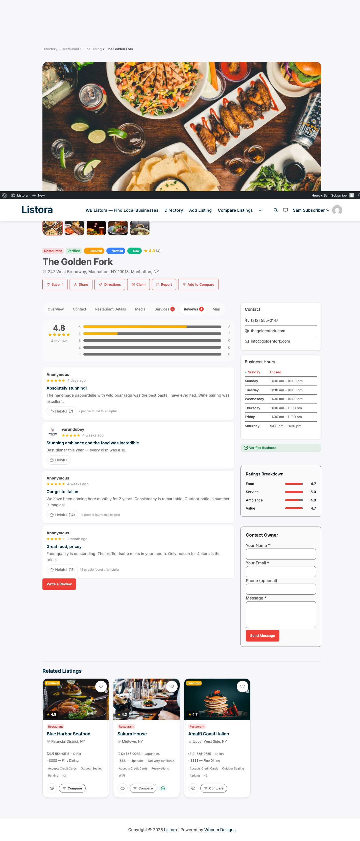 Reviews System - screenshot from the modernized 1.0.5 site