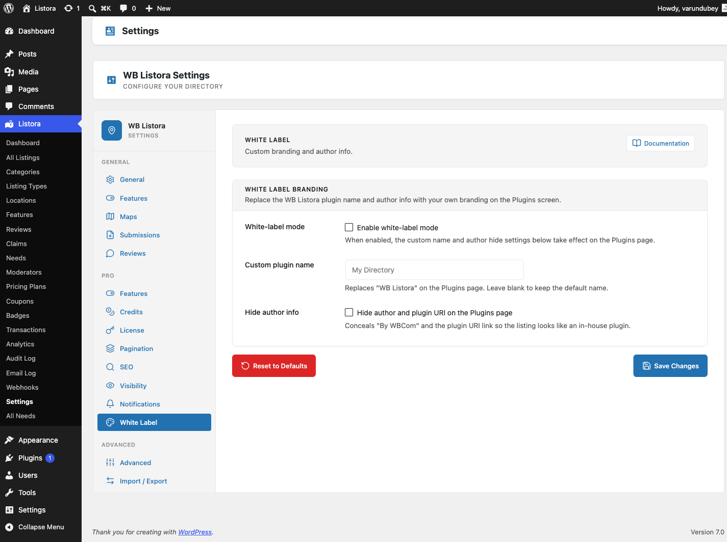 White Label - screenshot from the modernized 1.0.5 site